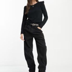 Mango Ruffle Trim Top Black - S